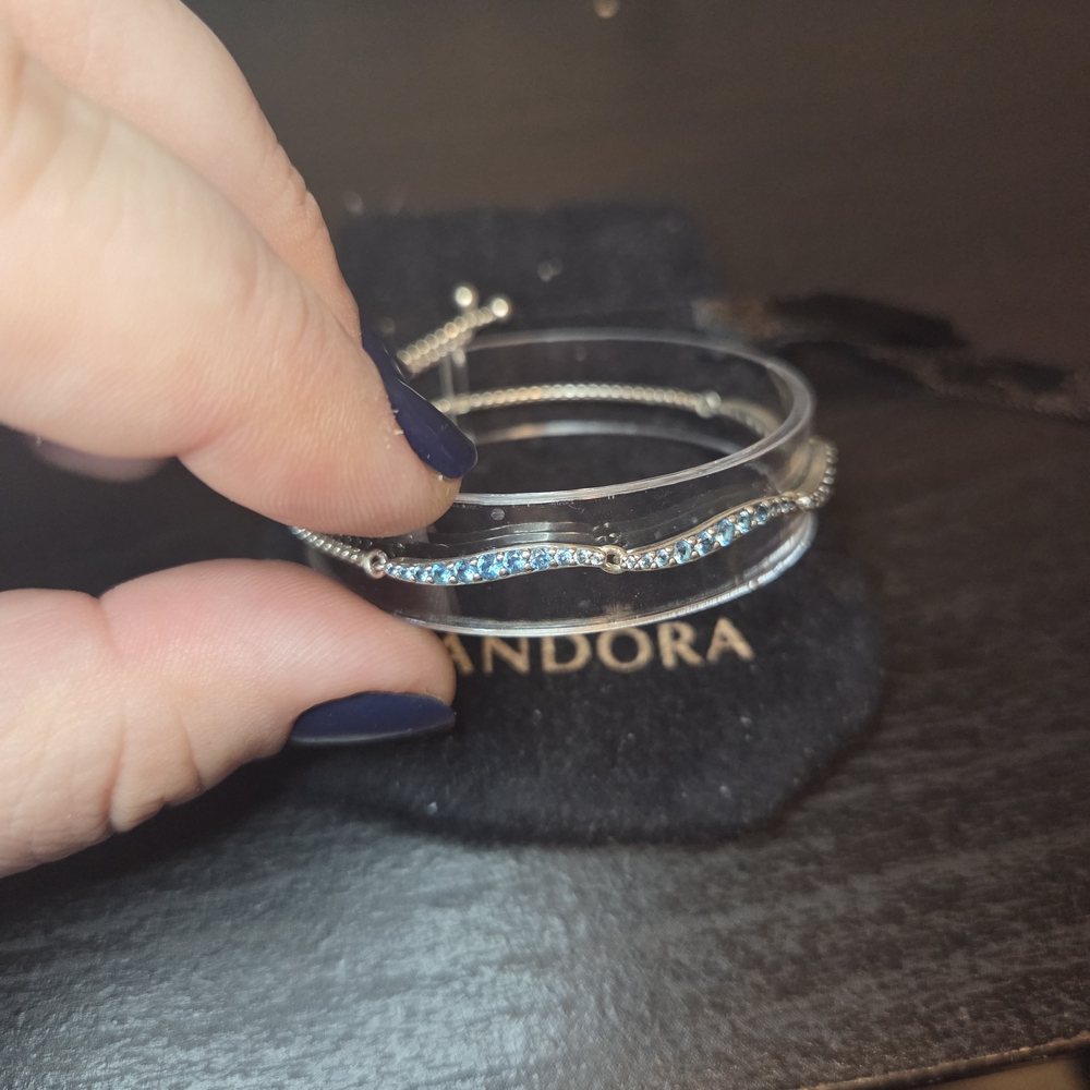 Pandora Aqua And Silver Wave Adjustable Bracelet